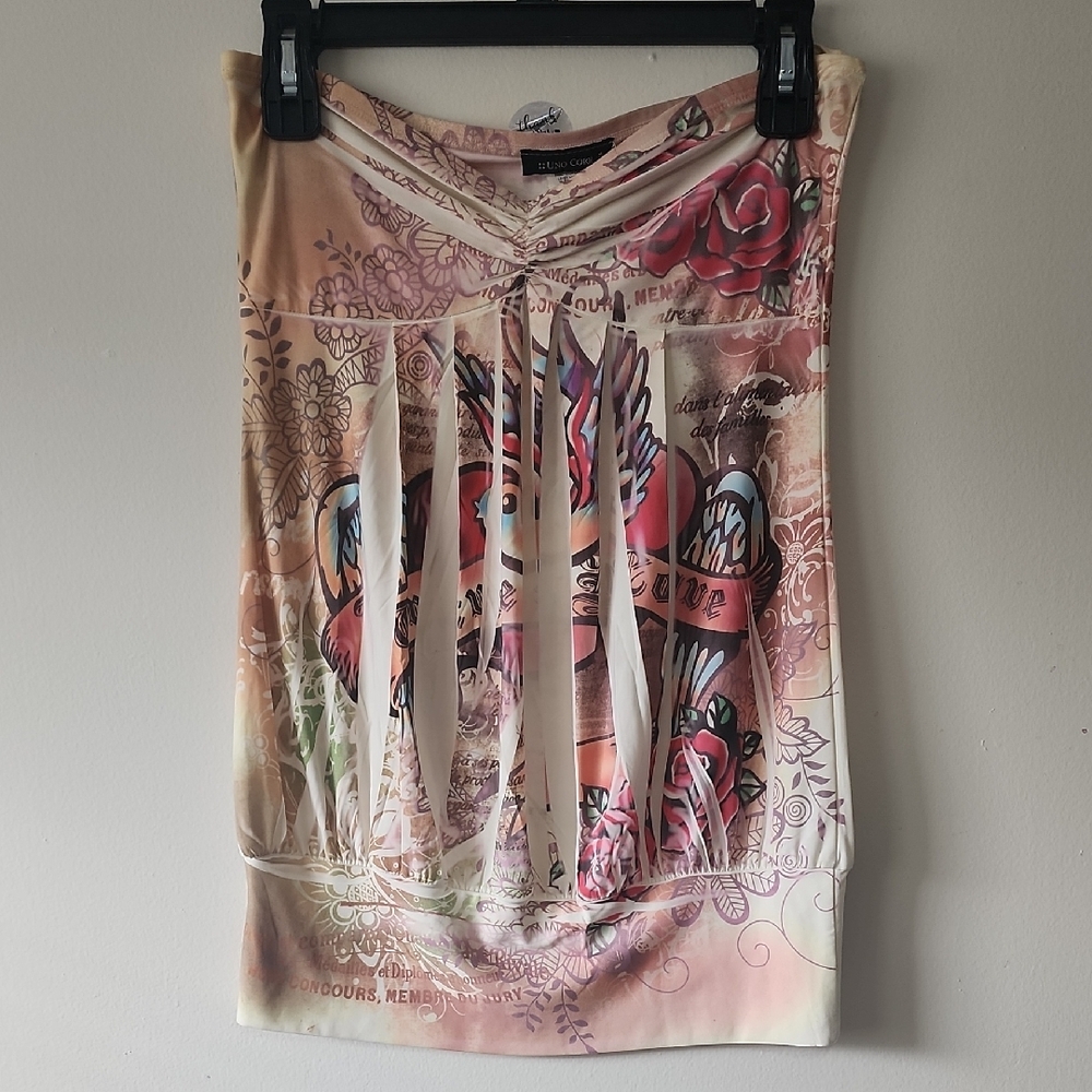UNO CARE SIZE M. Cream Mini Pencil Tank Top with Cut Out for Resort Wear